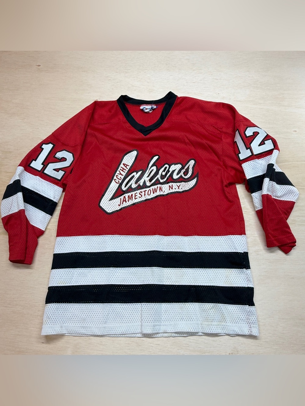 Vintage Kobe CCYHA Jamestown NY Lakers Hockey Jersey Red Mesh Stitched Men's L